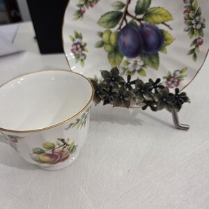 Staffordshire Eversham Gold Teacup And Saucer Fruit Pattern